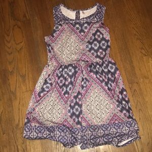 purple printed fit and flare dress